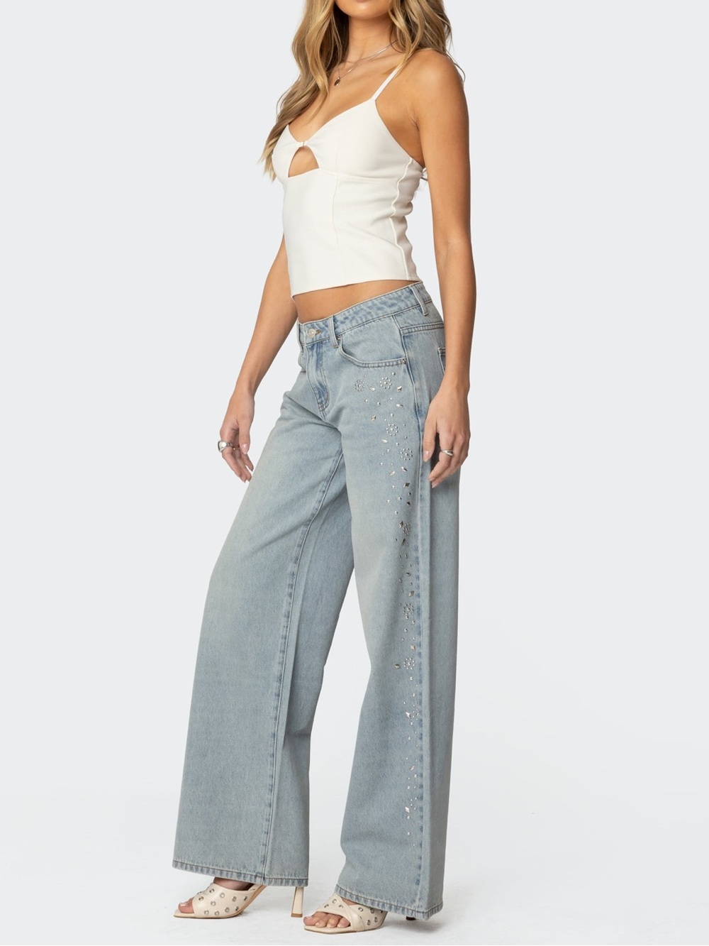 Edikted Studded Low Rise Baggy Jeans